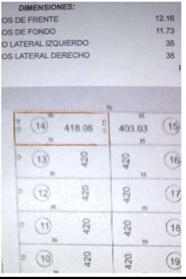 Vendo Lote  418 mts² en Comuna San Roque Punto Cba